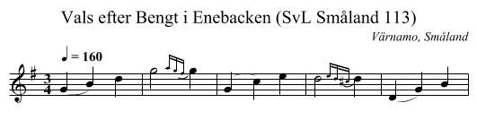 Vals efter Bengt i Enebacken (SvL Småland 113) - staff notation