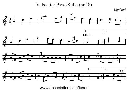 Vals efter Byss-Kalle (nr 18) - staff notation