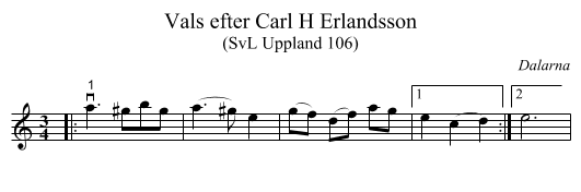 Vals efter Carl H Erlandsson - staff notation
