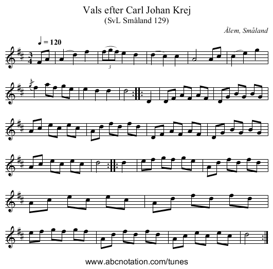 Vals efter Carl Johan Krej - staff notation