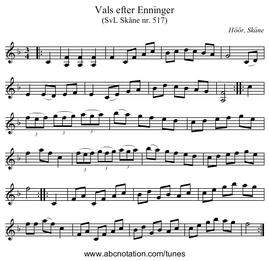 Vals efter Enninger - staff notation