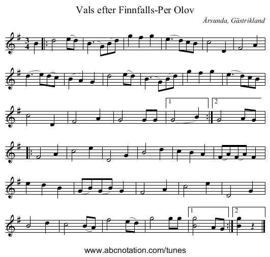 Vals efter Finnfalls-Per Olov - staff notation