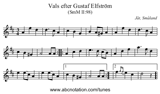 Vals efter Gustaf Elfström - staff notation