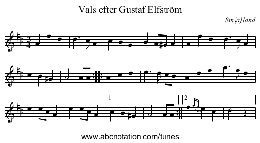 Vals efter Gustaf Elfström - staff notation