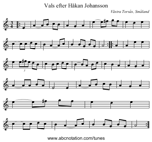 Vals efter Håkan Johansson - staff notation