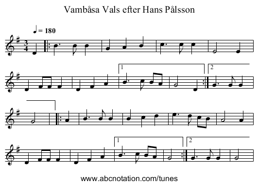 Vals efter Hans Pålsson, Vambåsa - staff notation