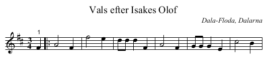 Vals efter Isakes Olof - staff notation