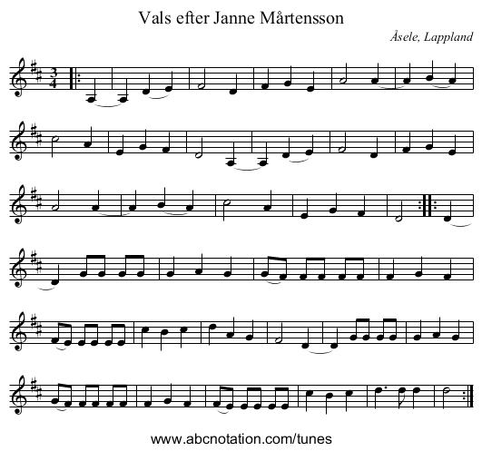Vals efter Janne Mårtensson - staff notation