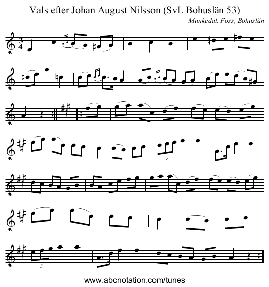 Vals efter Johan August Nilsson (SvL Bohuslän 53) - staff notation