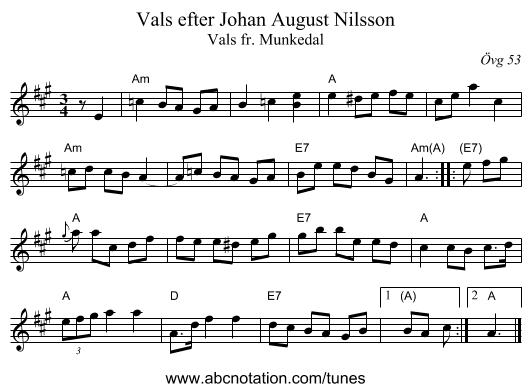 Vals efter Johan August Nilsson - staff notation