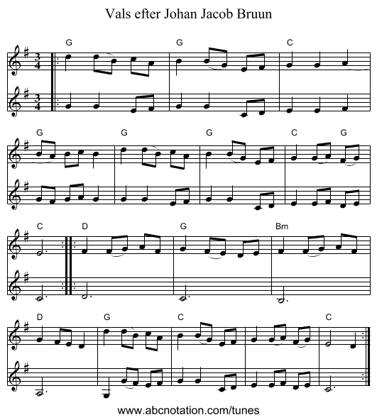 Vals efter Johan Jacob Bruun - staff notation