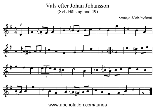 Vals efter Johan Johansson - staff notation