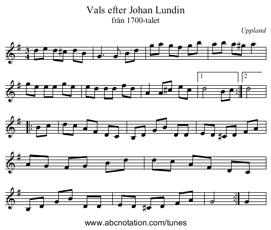 Vals efter Johan Lundin - staff notation