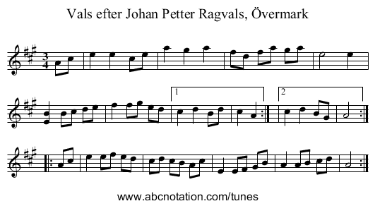 Vals efter Johan Petter Ragvals, &Ouml;vermark - staff notation