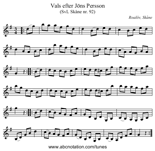 Vals efter Jöns Persson - staff notation