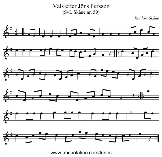 Vals efter Jöns Persson - staff notation