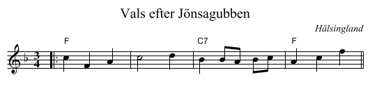 Vals efter J&ouml;nsagubben - staff notation
