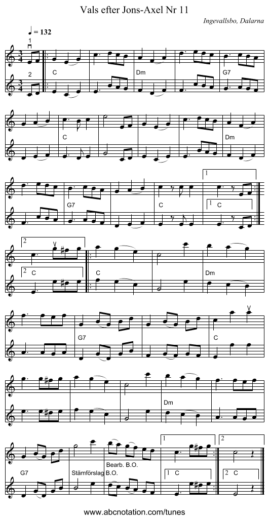 Vals efter Jons-Axel Nr 11 - staff notation