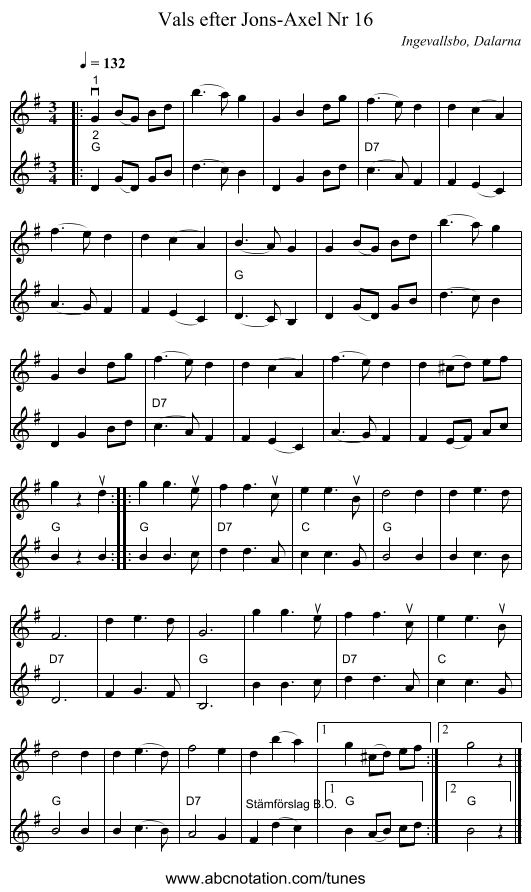 Vals efter Jons-Axel Nr 16 - staff notation