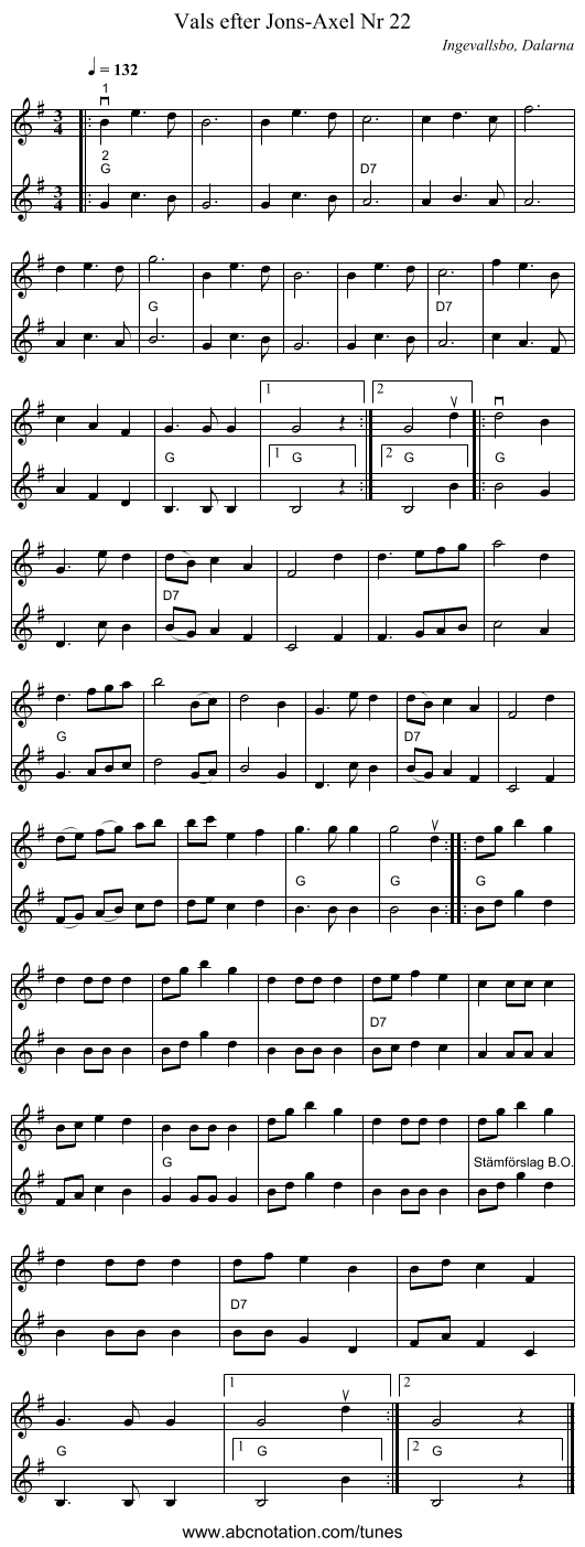 Vals efter Jons-Axel Nr 22 - staff notation