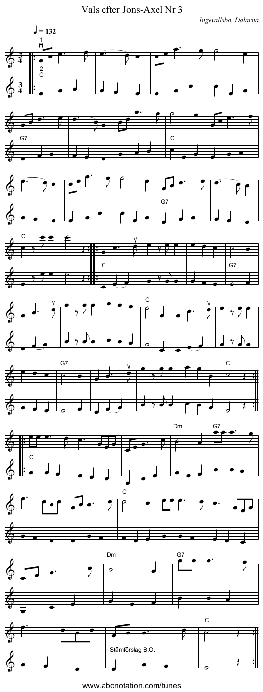 Vals efter Jons-Axel Nr 3 - staff notation