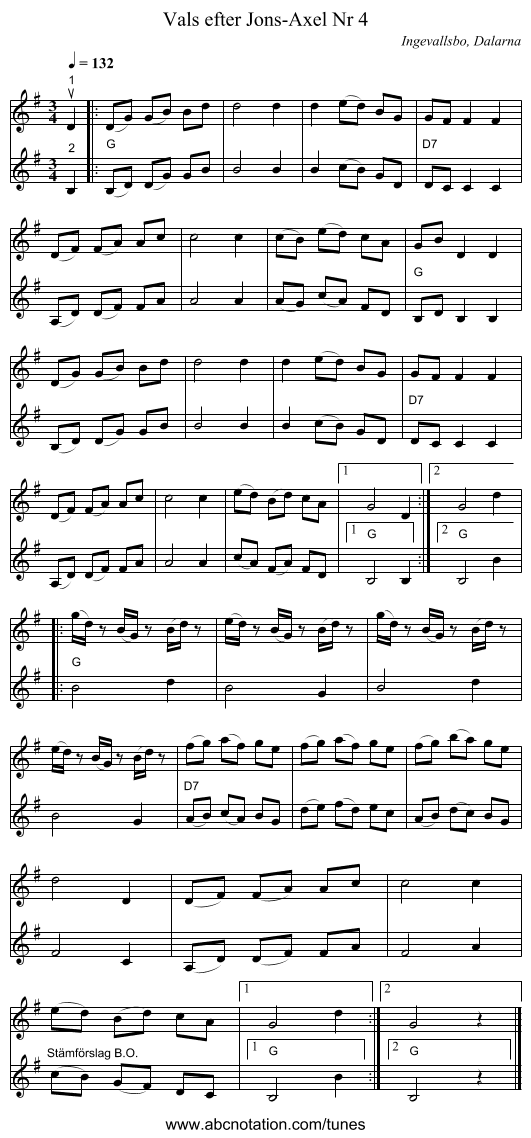 Vals efter Jons-Axel Nr 4 - staff notation