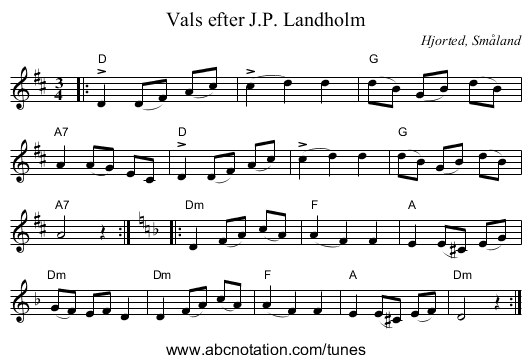 Vals efter J.P. Landholm - staff notation