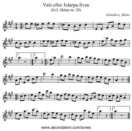 Vals efter Jularpa-Sven - staff notation
