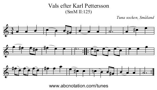 Vals efter Karl Pettersson - staff notation