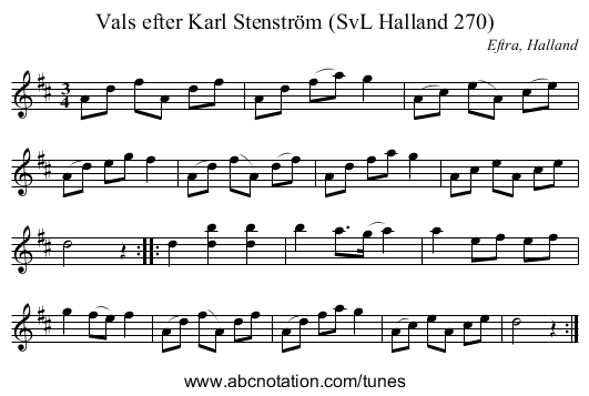 Vals efter Karl Stenström (SvL Halland 270) - staff notation