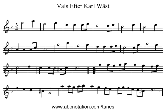 Vals Efter Karl Wäst - staff notation