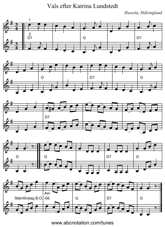 Vals efter Katrina Lundstedt - staff notation