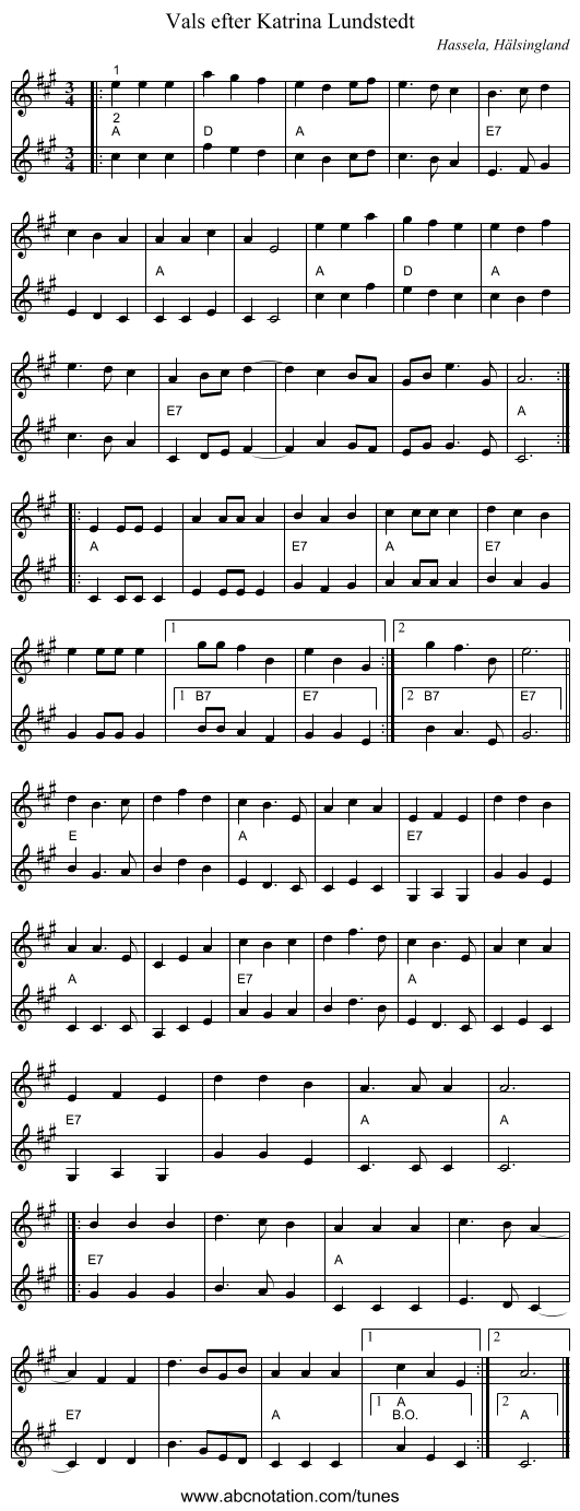 Vals efter Katrina Lundstedt - staff notation