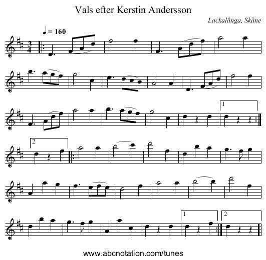 Vals efter Kerstin Andersson - staff notation