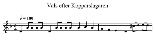 Vals efter Kopparslagaren - staff notation