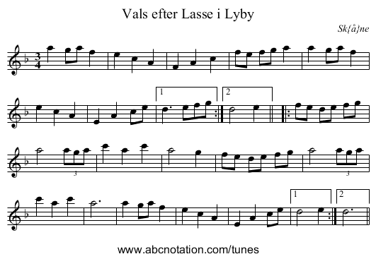 Vals efter Lasse i Lyby - staff notation