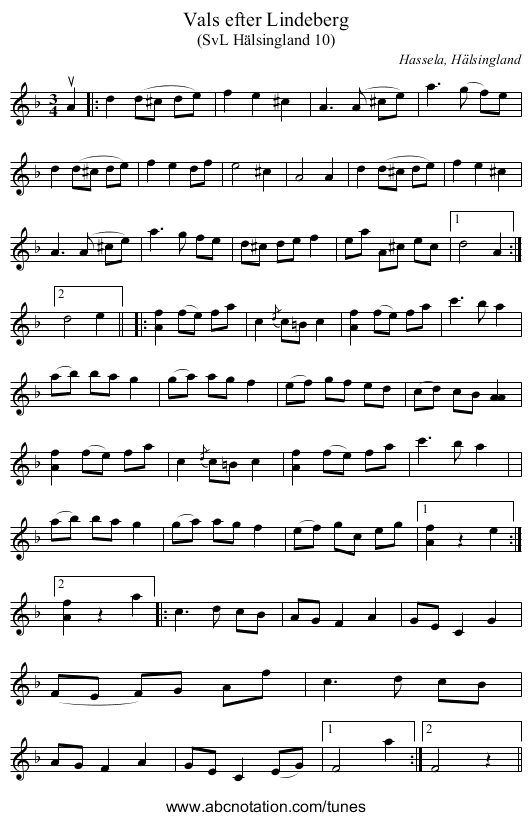 Vals efter Lindeberg - staff notation