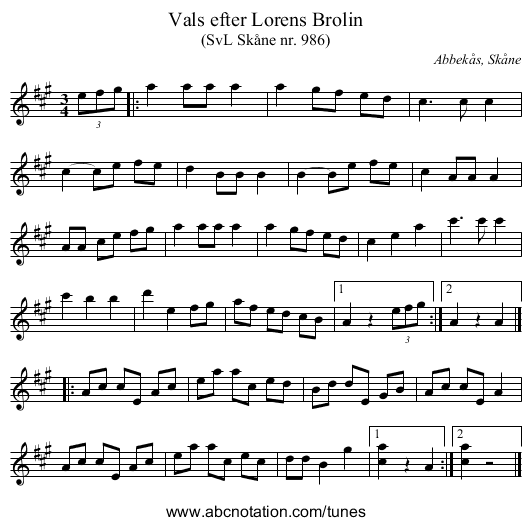 Vals efter Lorens Brolin - staff notation