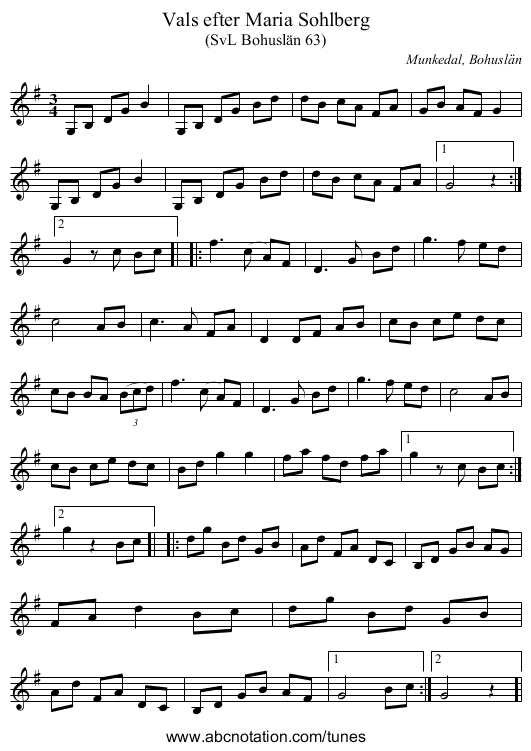 Vals efter Maria Sohlberg - staff notation