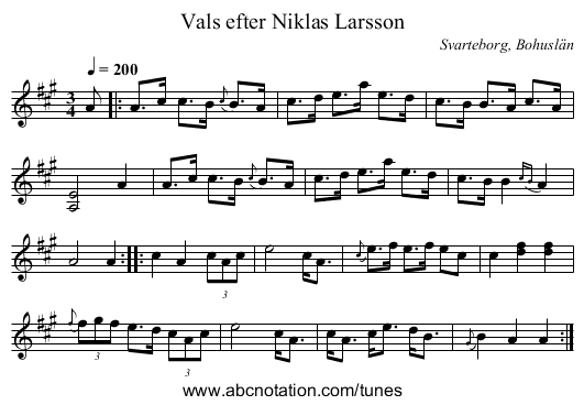 Vals efter Niklas Larsson - staff notation