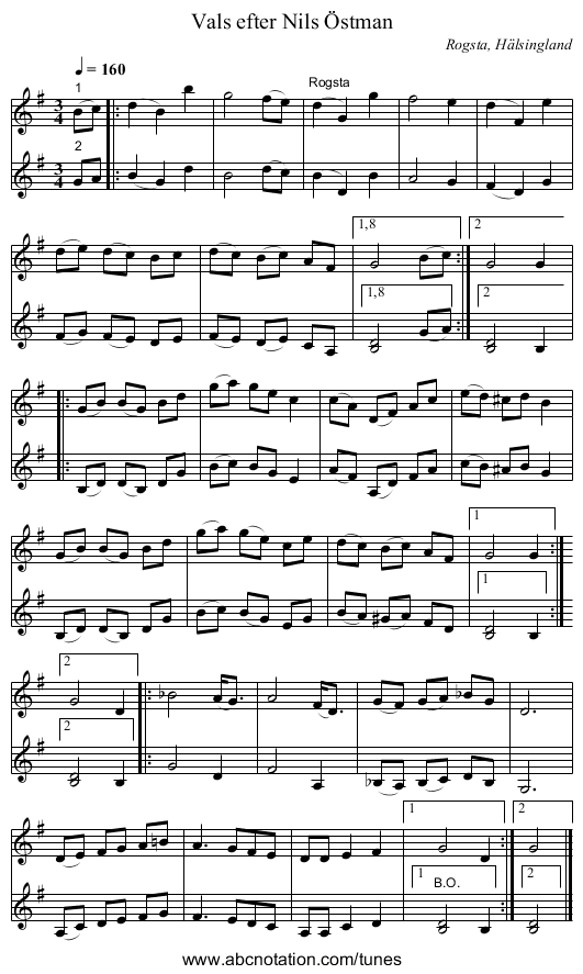 Vals efter Nils Östman - staff notation