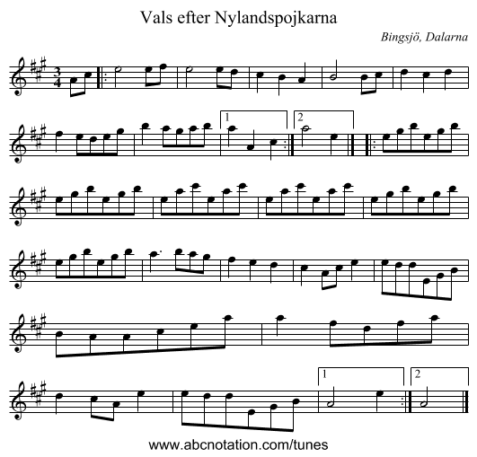 Vals efter Nylandspojkarna - staff notation
