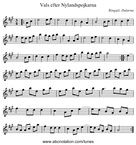 Vals efter Nylandspojkarna - staff notation