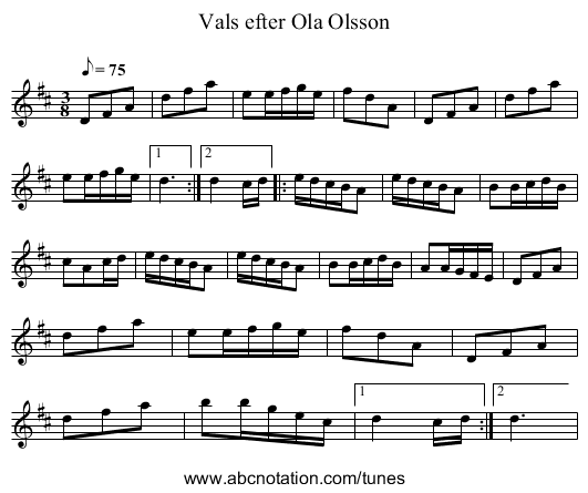 Vals efter Ola Olsson - staff notation