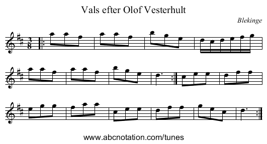 Vals efter Olof Vesterhult - staff notation