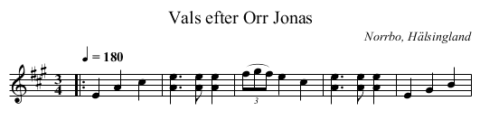 Vals efter Orr Jonas - staff notation