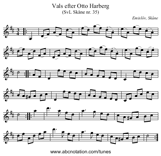 Vals efter Otto Harberg - staff notation