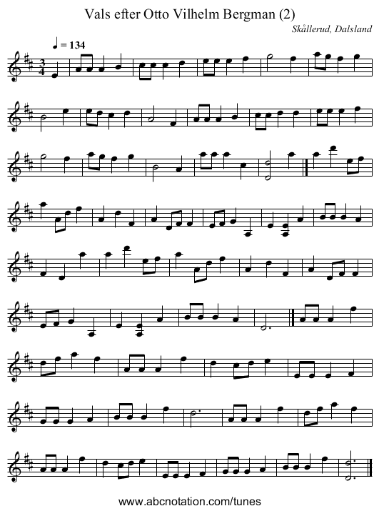 Vals efter Otto Vilhelm Bergman (2) - staff notation
