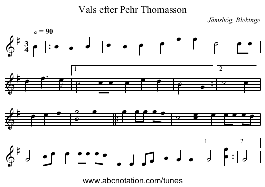 Vals efter Pehr Thomasson - staff notation
