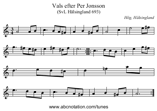 Vals efter Per Jonsson - staff notation